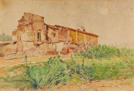 Adolfo Tommasi Scena agreste Tecnica mista su cartone, cm. 68x98 Firmato in...