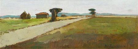 Giovanni Bartolena Paesaggio a Campolecciano Olio su cartone, cm. 16x44...