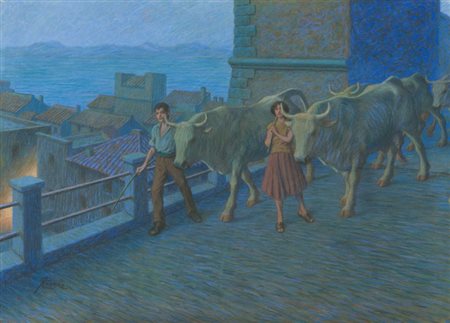 Giovan Battista Crema Ritorno dai campi Pastelli policromi su carta, cm....