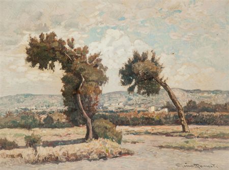 Gino Romiti Paesaggio Olio su faesite, cm. 29,5x39,5 Firmato in basso a...