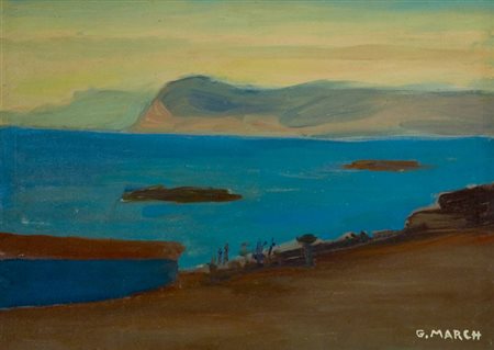 Giovanni March Lungo mare a Marina di Massa al tramonto Olio su tela, cm....