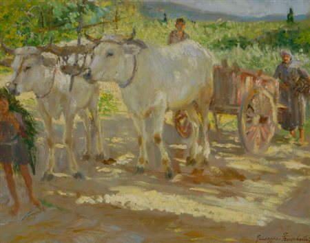 Giuseppe Fraschetti Scena agreste Olio su tavola, cm. 54,5x68,5 Firmato in...