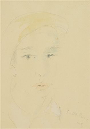 Filippo De Pisis Ritratto, 1945 Acquerello su carta, cm. 20x15 Firma e data...