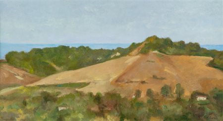Emanuele Cavalli Paesaggio Olio su tavola, cm. 35,5x61,5 Firmato in basso a...