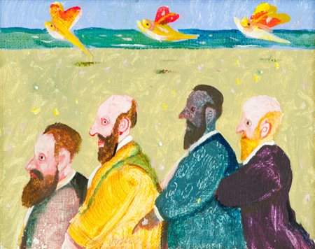 Antonio Possenti Figure Olio su tela, cm. 14,5x18,5 Firmato in basso al...