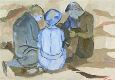 Renzo Grazzini Figure Olio su tavola, cm. 50x70 Firmato in basso a destra....