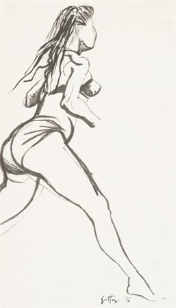 Renato Guttuso Nudo, 1956 China su carta, cm. 32x18,5. Firma e data in basso...