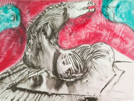 Bruno Cassinari Cavallo Acquerello e china su cartoncino, cm., 51x68 Firma e...