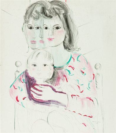 Bruno Cassinari Maternità, 1967 Acquerello e china su cartoncino, cm. 80x69,5...