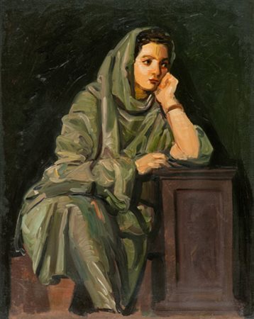 Achille Funi Figura velata in grigio, 1943 Olio su tela, cm. 50x40 Sul verso:...