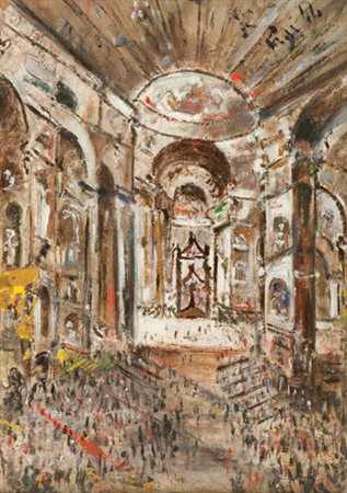Filippo De Pisis Interno di chiesa, 1944 Olio su cartone, cm. 72x53 Siglata e...
