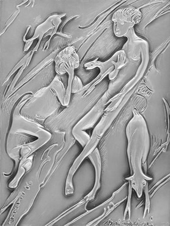 Remo Brindisi Pastorale Multiplo in argento, cm. 24,5x18 Firmato in basso a...