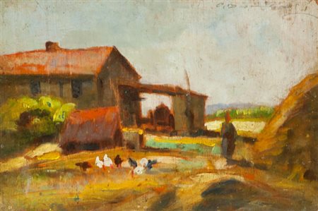 Carlo Domenici Paesaggio con figura, anni 20 Olio su tavola, cm. 13x19,5...