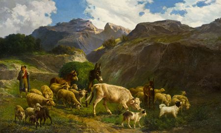 Filippo Palizzi Pastore con armenti Olio su tela, cm. 57x93 Firmato in basso...