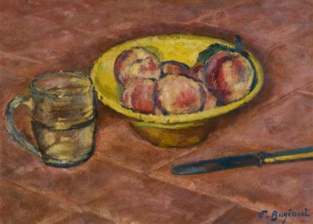 Pietro Bugiani Natura morta con bicchiere Olio su cartone, cm. 35x48,5...