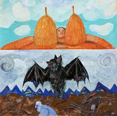 Antonio Possenti Un pipistrello Olio su tavola, cm. 30x30 Siglato in basso a...