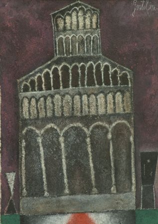 Franco Gentilini Cattedrale, 1964 Olio e affresco su tela, cm. 56x40 Firmato...