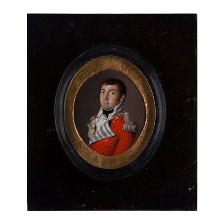Miniatura con ritratto di ufficiale in uniforme rossa e spalline d'argento, Londra 1741-1811