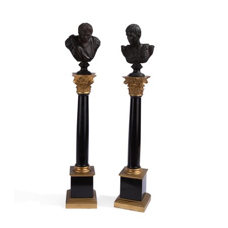 Coppia di busti in bronzo brunito, Italia XIX secolo