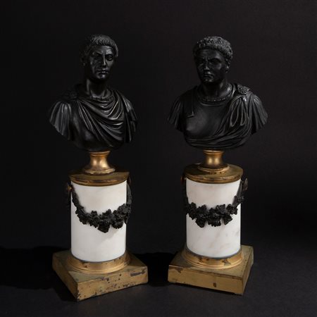 Coppia di busti in bronzo brunito, Italia XIX secolo