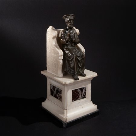 Scultura in bronzo raffigurante San Pietro seduto sul trono, Italia XIX secolo