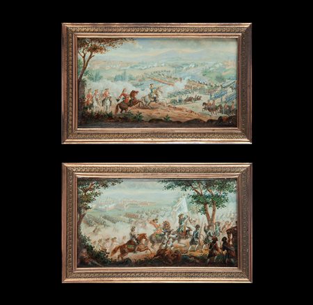 Coppia di miniature con scene di battaglia, Francia prima metà del XVIII secolo 
