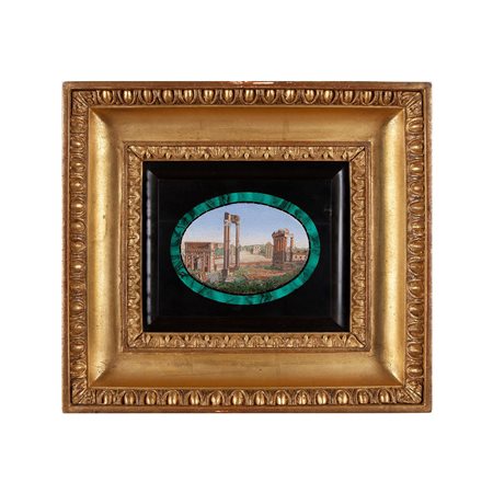 Placca in micromosaico raffigurante il Foro con l'arco di Costantino e le colonne di Castore e Polluce, manifattura della RFSP 1880 ca.