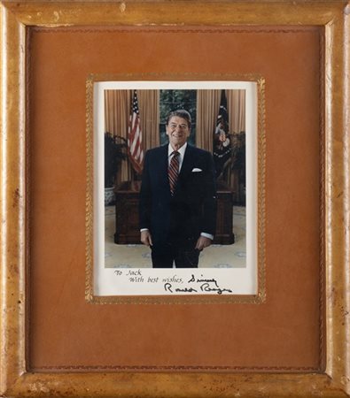 Cornice portafoto con fotografia autografata del Presidente Ronald Reagan dedic