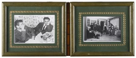 Cornice in pelle contenente foto di Federico Fellini e Richard Basehart, l'altr