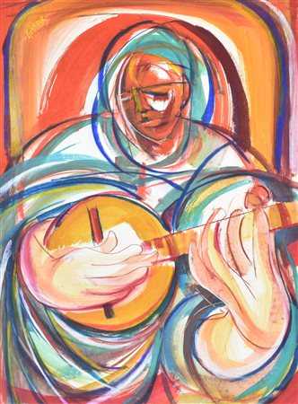 GIANBAR (Gianni Baretta) SUONATORE DI KEMENCE tecnica mista su carta, cm...