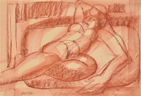GIANBAR (Gianni Baretta) NUDO SDRAIATO tecnica mista su carta, cm 35x50 firma...