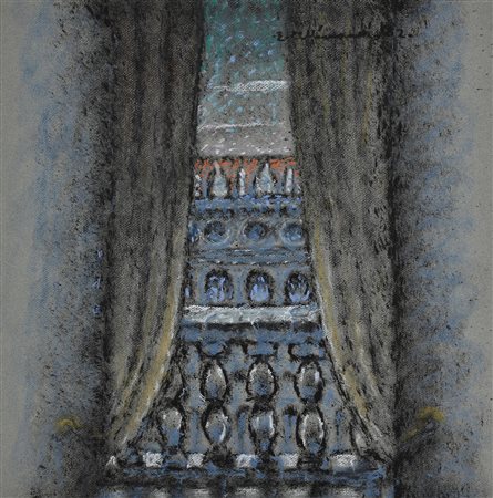 Enrico Allimandi BALCONE tecnica mista su carta, cm 40x50 firma e data...