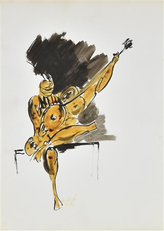 Piero Cerato MENESTRELLO tecnica mista su carta, cm 55x39 firma e data sul...