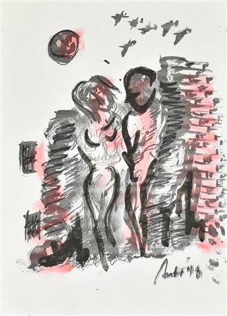 Auti COPPIA china su fotocopia, cm 42x30 firma e data eseguita nel 1998