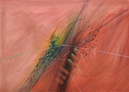 Loris Ferrari COMPOSIZIONE tempera e gessettoo su carta, cm 50x69,5 firma e...