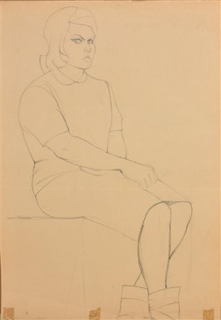 Corvo Ponte RITRATTO FEMMINILE matita su carta, cm 70x50 retro: firma e...