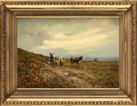 GIUSEPPE BUSCAGLIONE (Avellino, 1868 - Torino, 1928): Paesaggio con pastore