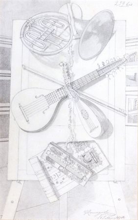 GIUSEPPE ROMAGNOLI (Bologna 1872 - Roma 1966): Natura morta con strumenti musicali, 1888