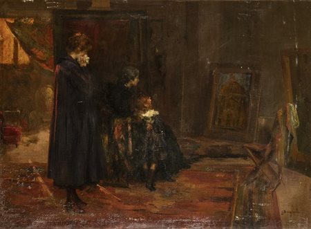 LUIGI BRIGNOLI (Palosco, 1881 - Bergamo, 1952): Interno con figure 