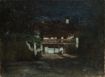 VINCENZO DE STEFANI (Verona, 1859 - Venezia, 1937): Notturno con casolare 