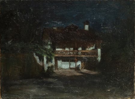 VINCENZO DE STEFANI (Verona, 1859 - Venezia, 1937): Notturno con casolare 