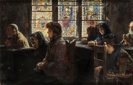 JOSÉ GALLEGOS Y ARNOSA (Jerez, 1857 - Anzio, 1917): Oración en la iglesia, 1905