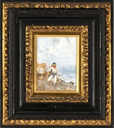 VINCENZO MIGLIARO (Napoli, 1858 - 1938): Giovane sulla spiaggia