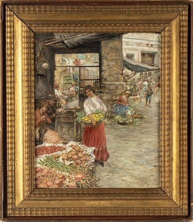 VINCENZO MIGLIARO (Napoli, 1858 - 1938): Mercato della frutta
