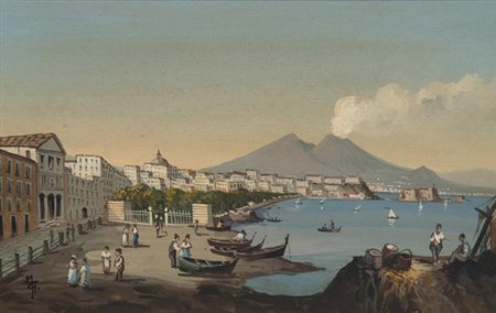 ANONIMO: Veduta del Vesuvio con il porto