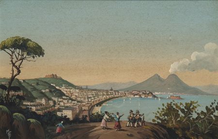 ANONIMO: Veduta del Vesuvio con il porto