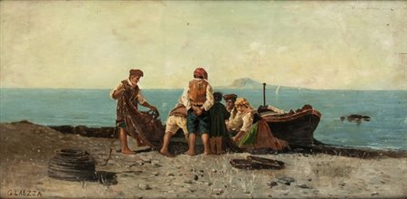 GIUSEPPE LAEZZA (Napoli, 1835 - 1905) ATTR.: Scena Pescherecci 