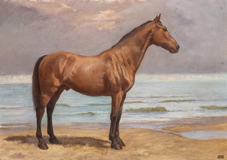 EDOARDO GIOJA (Roma, 1862 - Londra, 1937): Cavallo sul mare