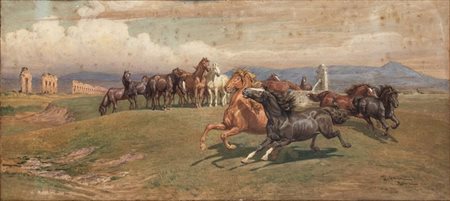 FRANCESCO COLEMAN (Roma, 1851 - 1918): Cavalli al pascolo 