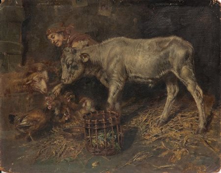 TITO PELLICCIOTTI (Barisciano, 1871 - 1950): Contadina con animali